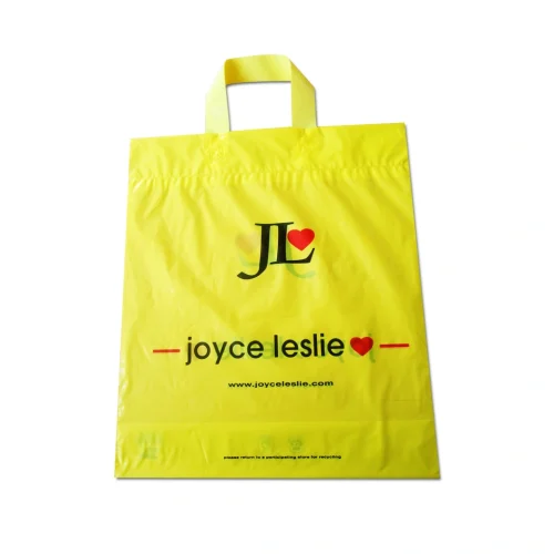 Premium yellow reusable soft loop shopping bag with custom branding for retail boutiques.