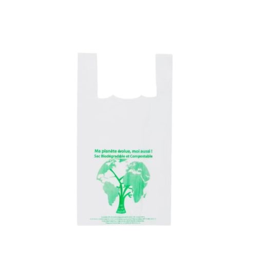 Degradable T-Shirt Vest Bags made from PLA, PBAT, and cornstarch with vest-style handles