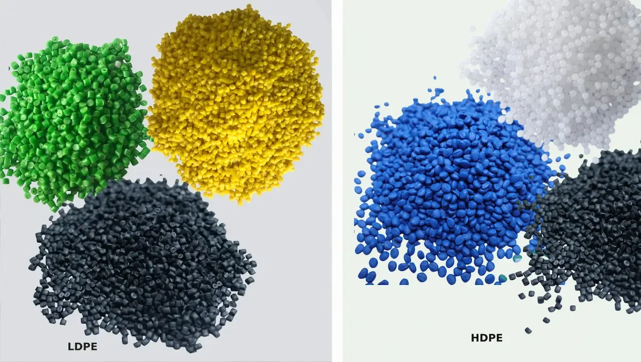 Comparison of HDPE and LDPE plastic pellets in different colors