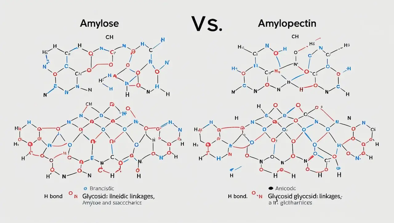 a-diagram-comparing-the-chemical-structures-of-amylose-and-amylopectin-the-two-main-polysaccharides-in-starch-based-bioplastics - Plastic bag manufacturers in vietnam Molecular structures of Amylose vs. Amylopectin in starch, showing glycosidic linkages