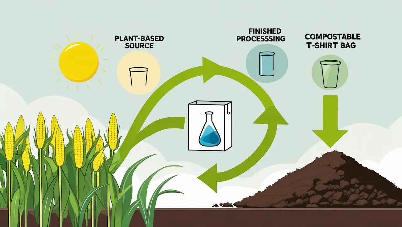 a-linear-process-diagram-in-a-clean-flat-vector-style-illustrating-the-lifecycle-of-a-compostable-bag-from-left-to-right_-1-a-vibrant-cornfield-under-the-sun-representing-pla_starch-2 - Plastic bag manufacturers in vietnam Infographic showing the lifecycle of a compostable T-shirt bag from plant source to compost.