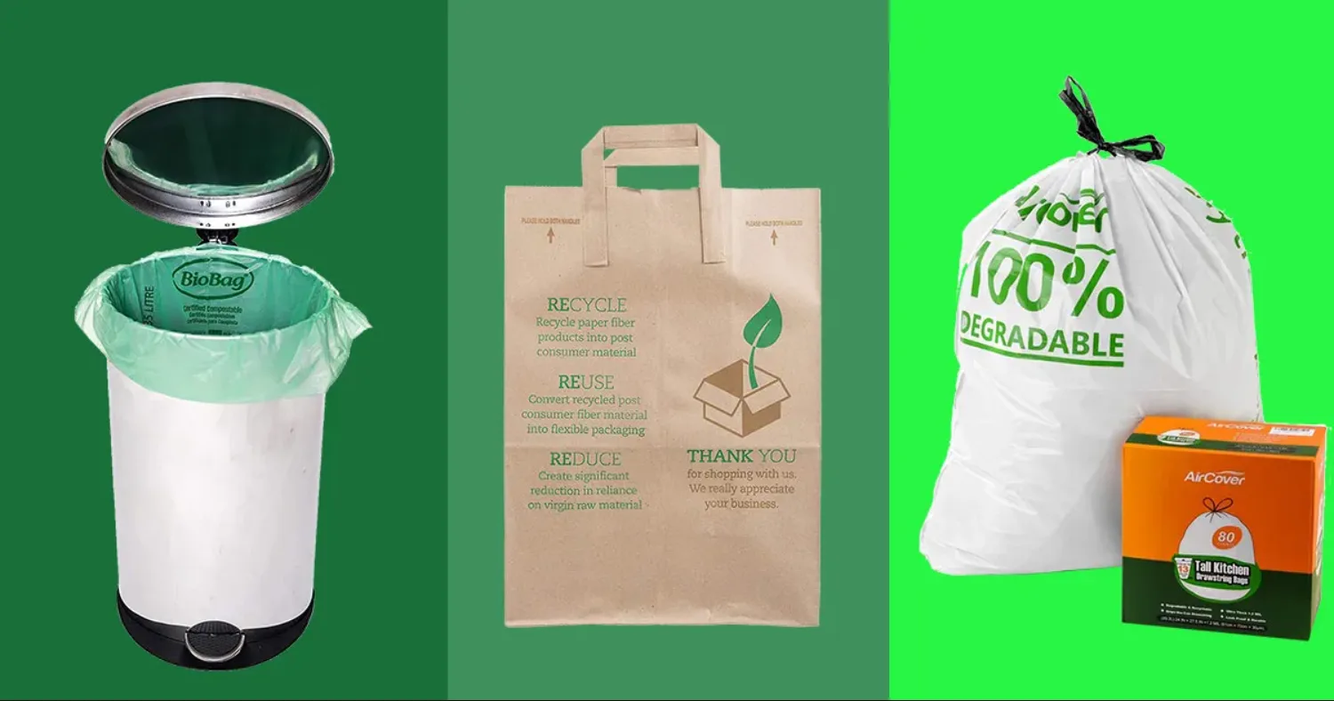Eco friendly packaging products including biodegradable bags and recyclable packaging