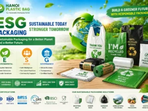 ESG packaging solutions featuring recycled plastic materials, circular manufacturing, and sustainable packaging for global supply chains.
